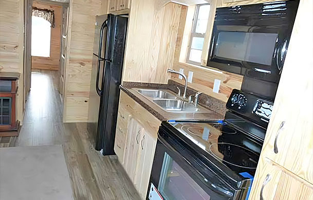family deluxe cabin rental interior kitchen